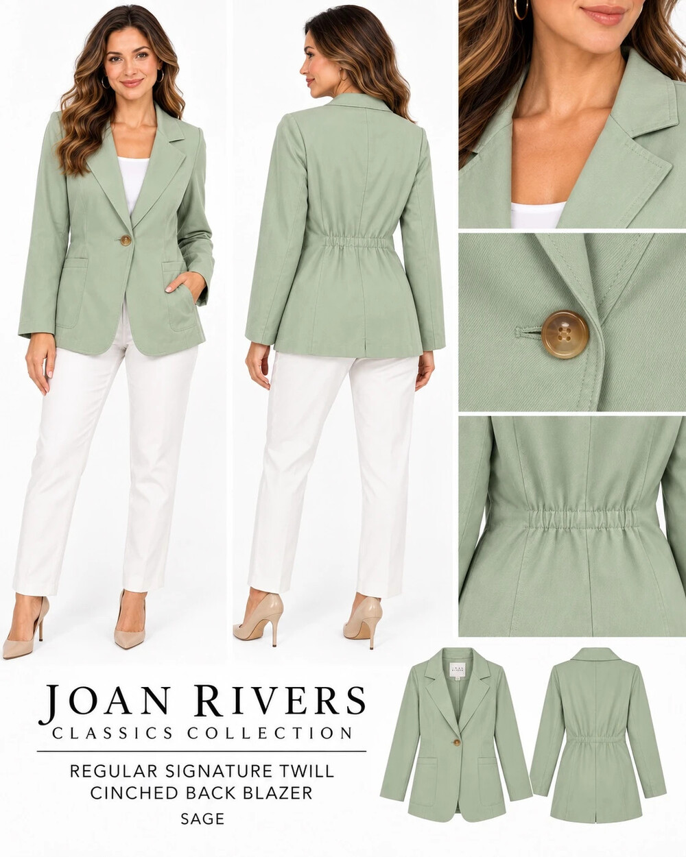 joan rivers signature twill cinched back blazer sage size m